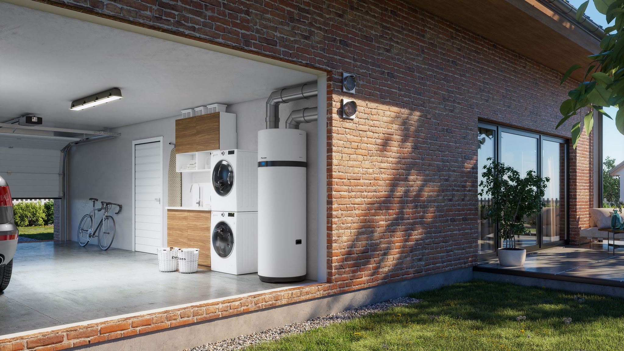 Rezervoar za toplu vodu za domaćinstvo sa upotrebom obnovljive energije instaliran u garaži