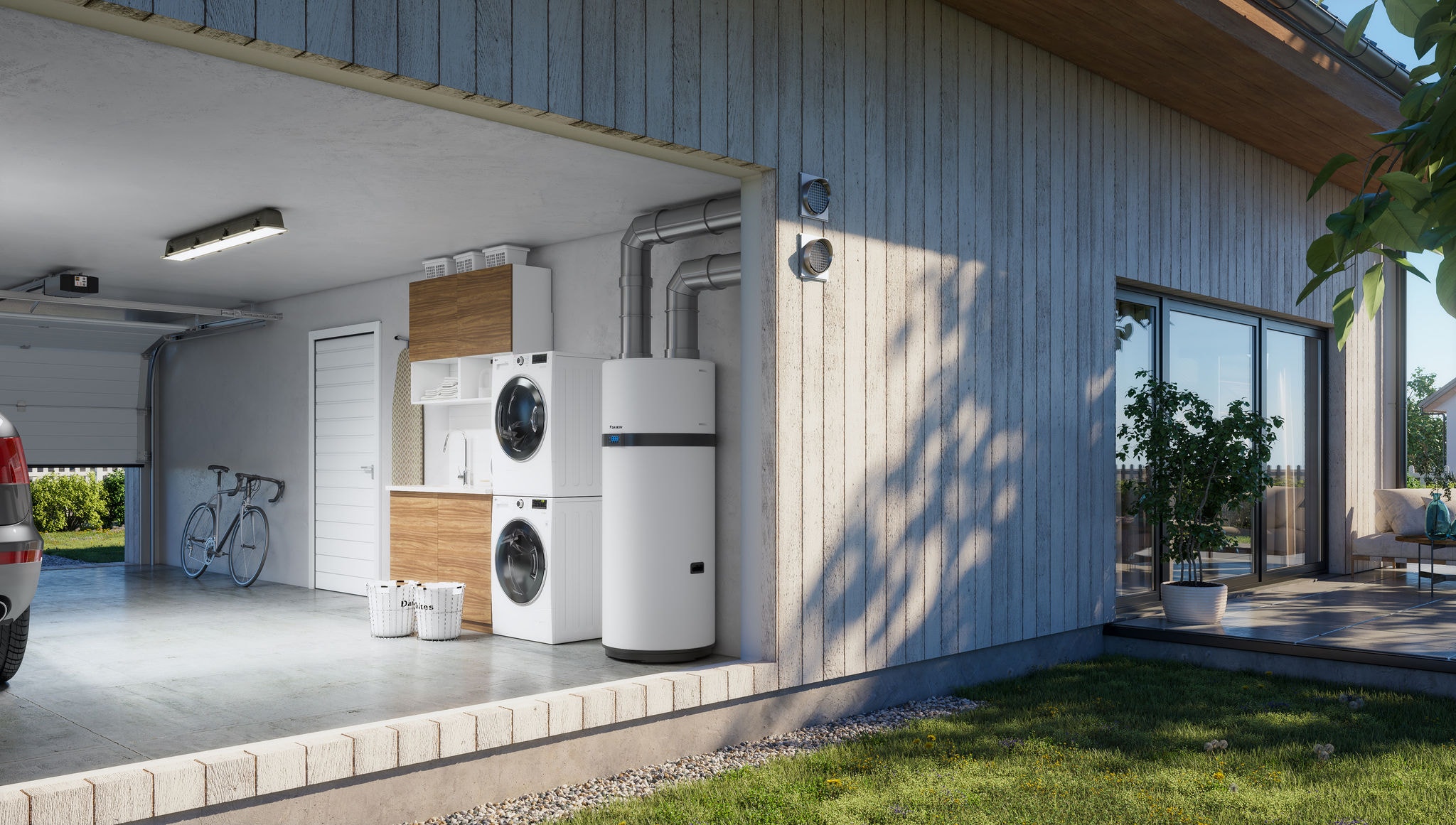 Rezervoar za toplu vodu za domaćinstvo sa upotrebom obnovljive energije instaliran u garaži