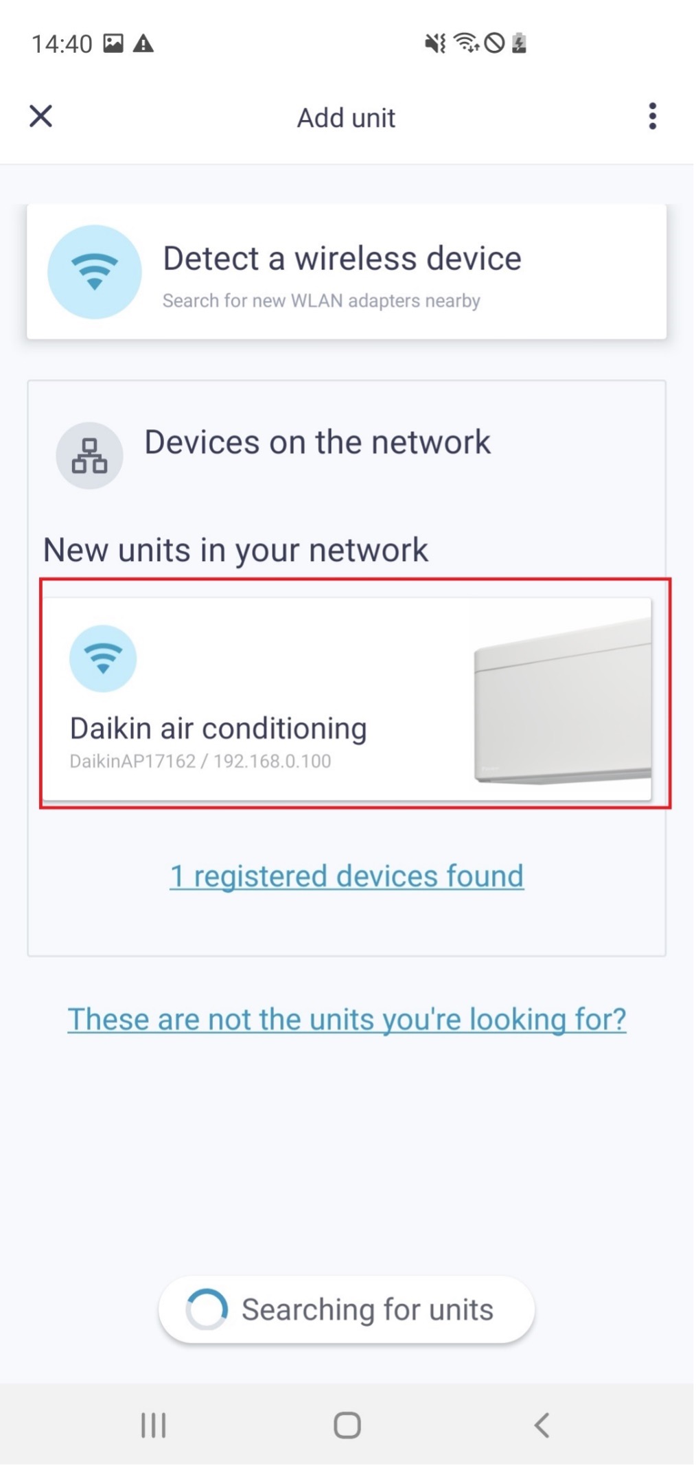 ONECTA iz aplikacije Daikin controller