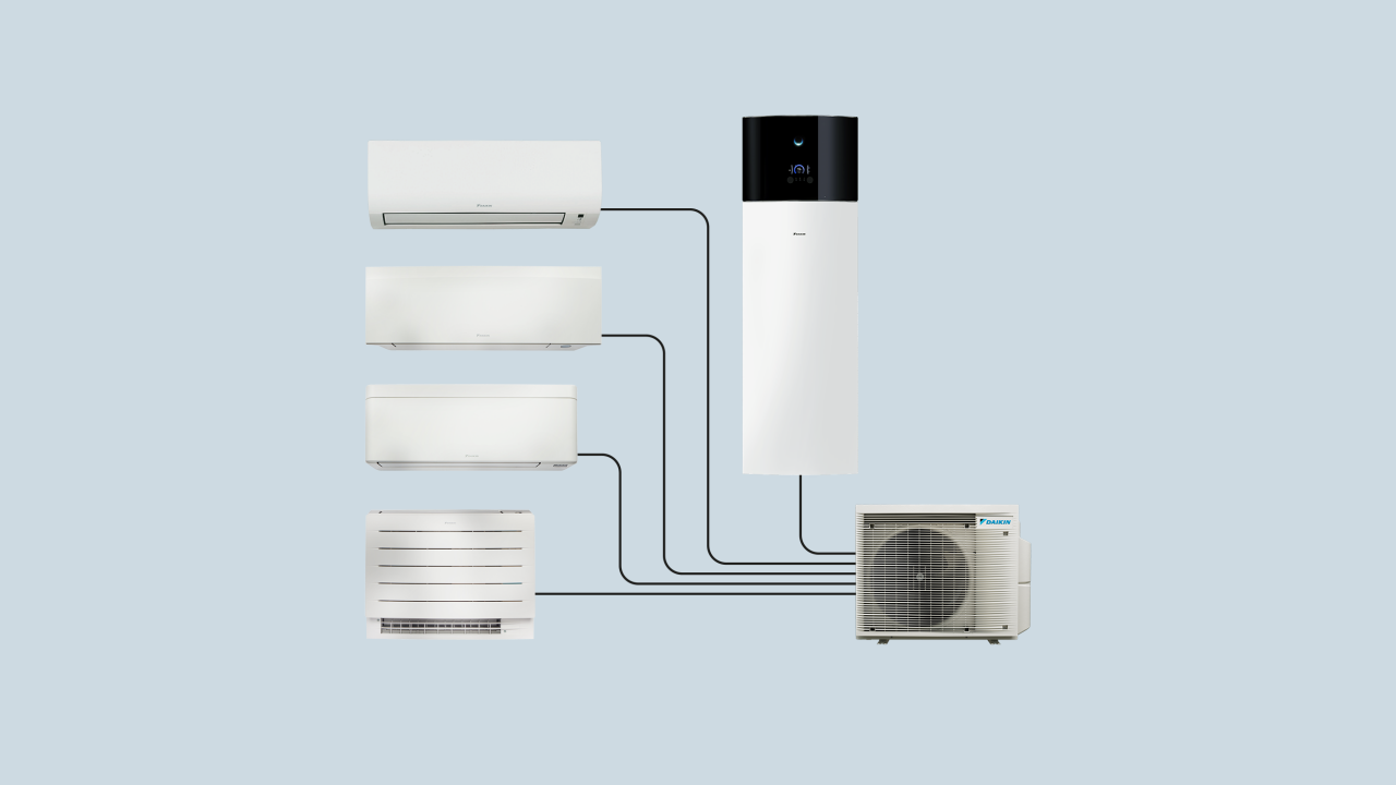 MultiPlus_4-indoor_Blue_16-9.png Zagrej, ohladi i proizvedi toplu vodu povezivanjem jedne spoljne jedinice sa maksimalno tri unutrašnje jedinice i rezervoarom za toplu vodu